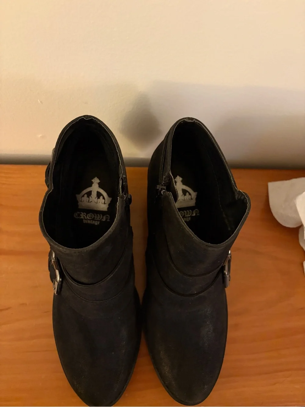 Crown Vintage Black Triple Buckle Ankle Booties